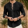 thumbnail image 2 of Mens T-shirts Male Spring And Autumn Solid Color Long Sleeve Shirt Stand Button Shirt Lady Long Sleeve Swim Men Workout T Shirts Men Summer plus Size Turtleneck Yoga Short Athletic Black M, 2 of 5