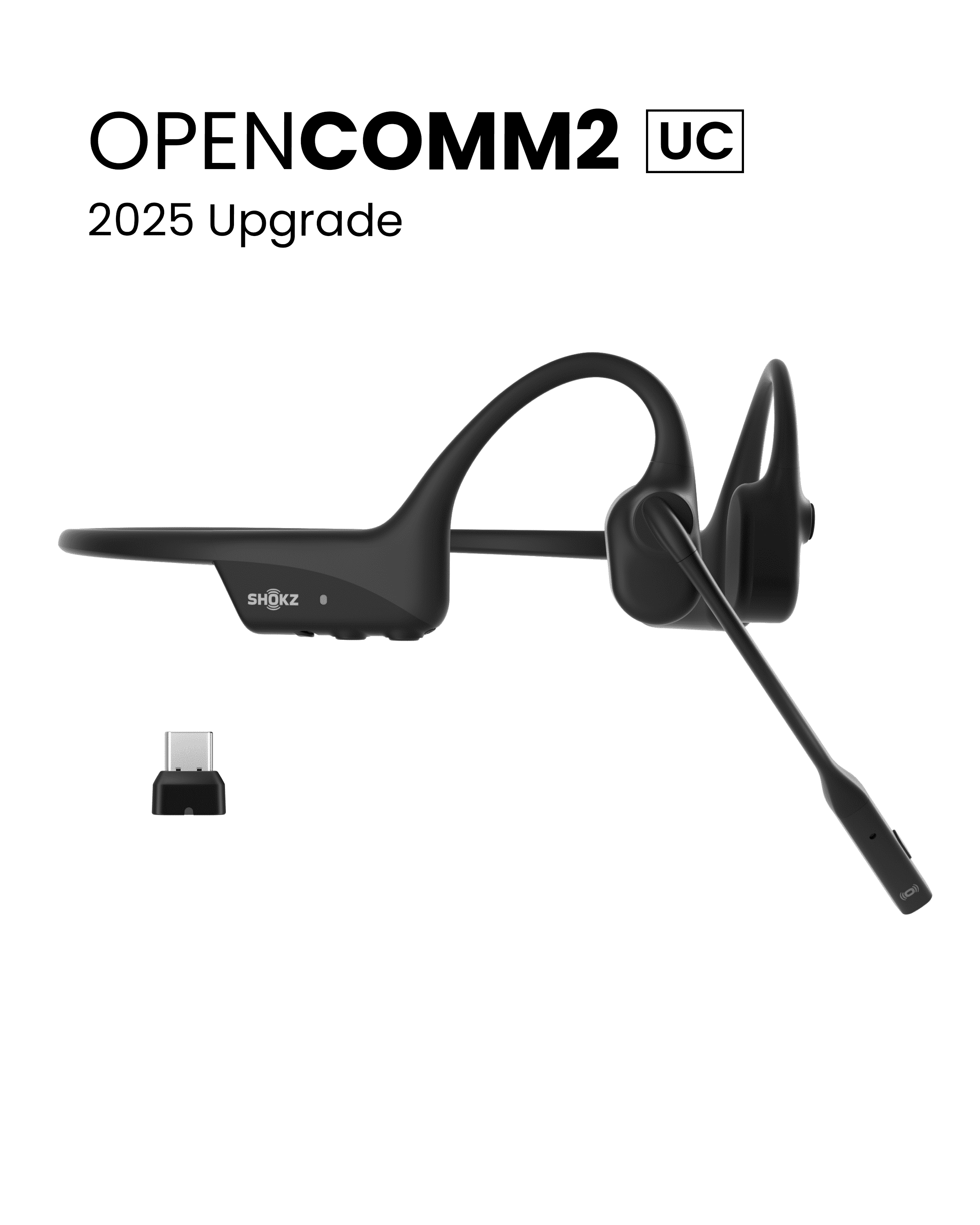 OpenComm2 UC 2025 Upgrade - Open-Ear Wireless Computer Headset with Boom Mic - Bone Conduction Bluetooth Stereo Headphones - USB-C Compatible with PC and Mac - Zoom Certified - with Bookmark, Black