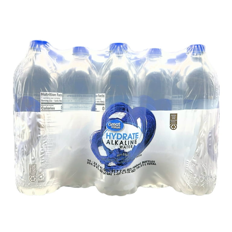 Great Value Hydrate Alkaline Water, 23.7 fl oz, Bundle of 15 bottles, pH  9.5+ with Electrolytes - Walmart.com