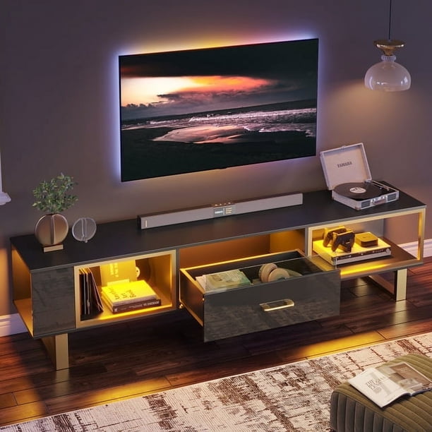 Bestier High Gloss Entertainment Center TV Stand for 75 inch TV with ...