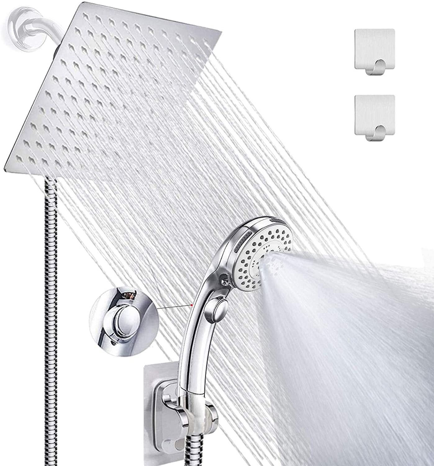 Shower Head with handheld, High Pressure 8'' Rainfall Stainless Steel