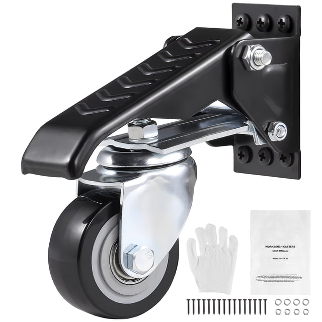 KFFKFF Roulettes pour Établi, Capacité de 165 lbs, Lot de 4, Roulettes Rétractables Robustes de 2,5 Pouces, Montées sur le Côté avec Fonction de Réduction de Vitesse Réglable, Rotation à 360° pour Postes de Travail, Tables