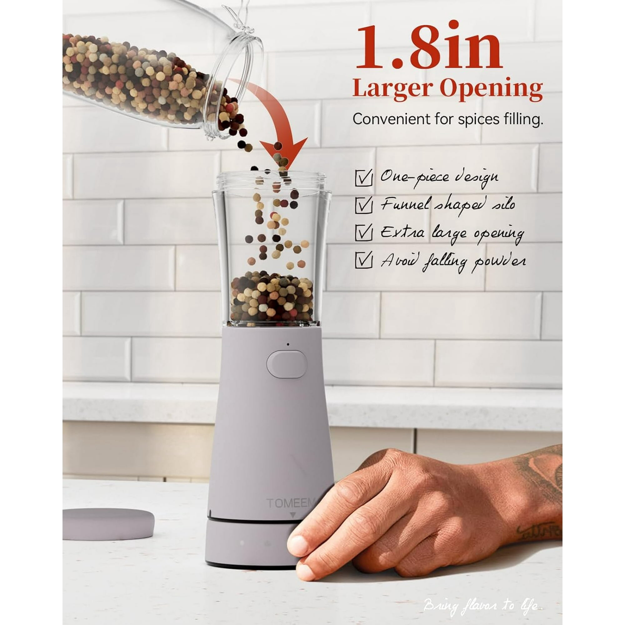 Tomeem Electric Salt and Pepper Shakers with LED lights, Adjustable Coarseness, USB Rechargeable Automatic Salt and Pepper Grinder Set