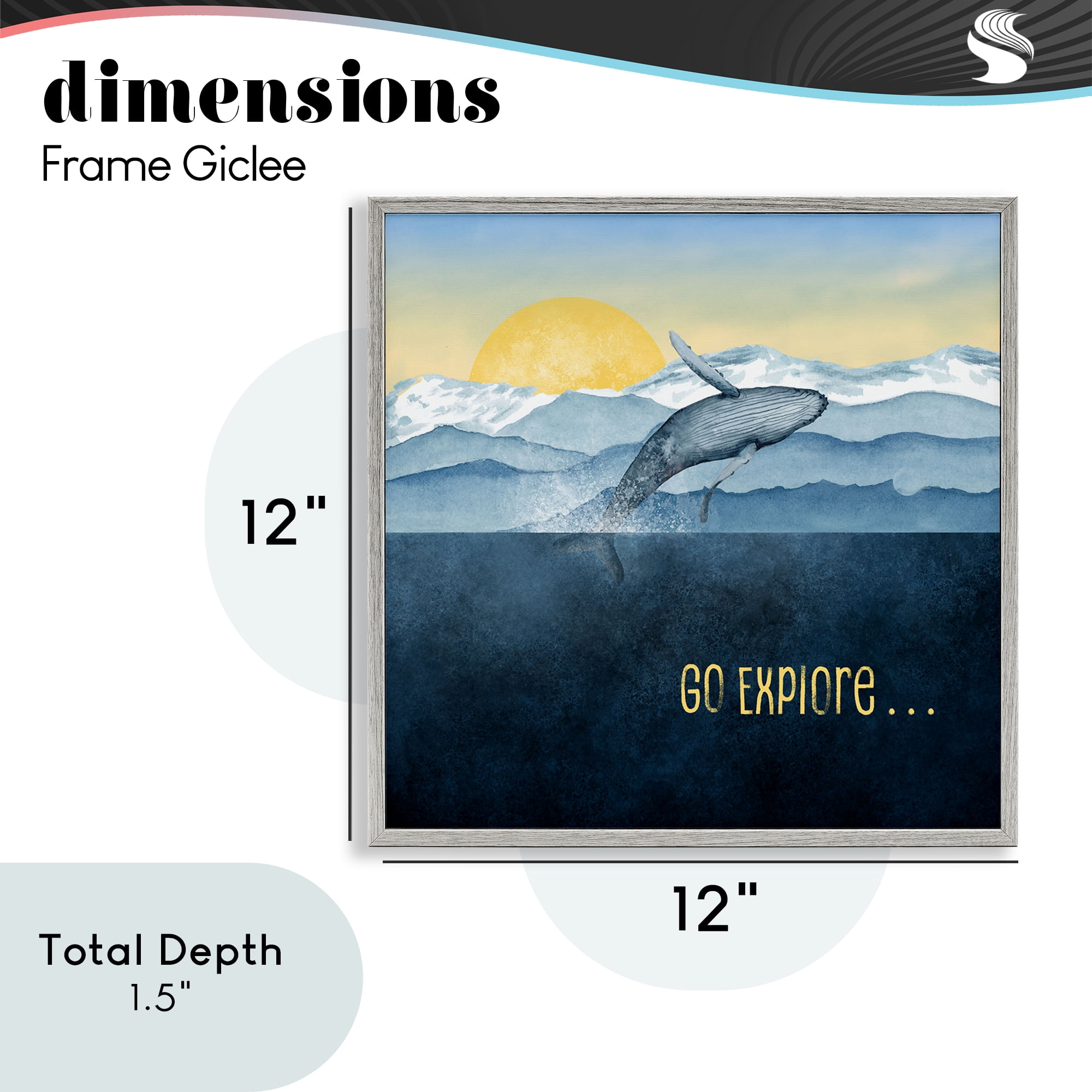 Go Explore Whale Breach Gray Framed Giclee Art, design by Brett Blumenthal