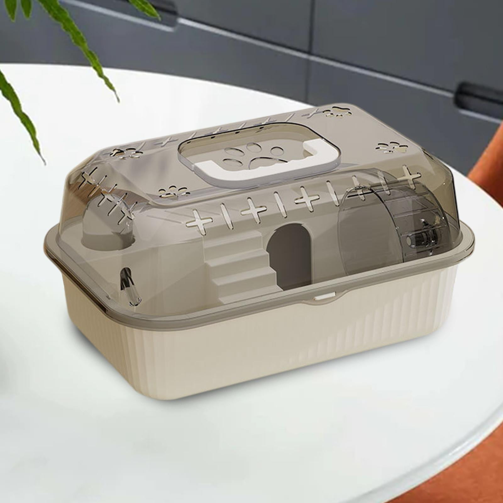 balikha Travel Transparent Hamster House Hamster Carry Case Cage Ventilation Portable Hamster Cage for Guinea Pigs Rats Small Animals Beige