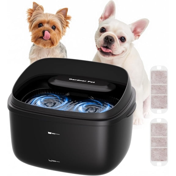 Nomipaw 1 Gallon Pet Water Fountain, Vortex Dog Water Fountain, Ultra Quiet Automatic Cat Fountain with Filter, Transparent Tank, Splash-Proof, Easy to Clean,Black