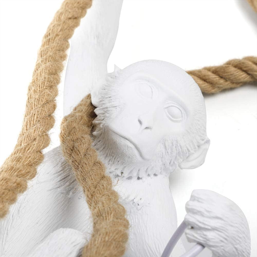 Fichiouy Chandelier Vintage Hemp Rope Monkey Pendant Light Fixture Chandelier for Dining Bar E27 White