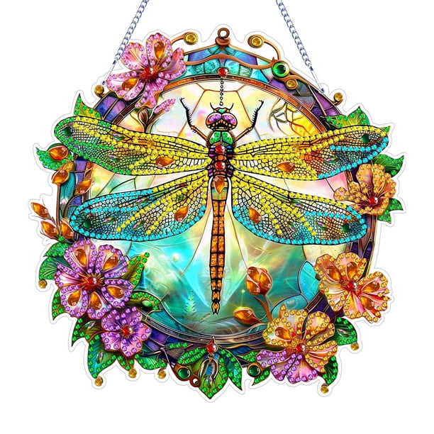 Pintura de diamante de mariposa y libélula de doble cara, decoraciones colgantes, decoración del hogar