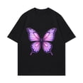 thumbnail image 2 of Black Short Sleeve T Shirt With Purple Butterfly Print For Casual Wear, 2 of 3