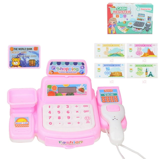 Juego de simulación de caja registradora, Mini caja registradora de supermercado para niños, juguetes para juegos de rol, color rosa