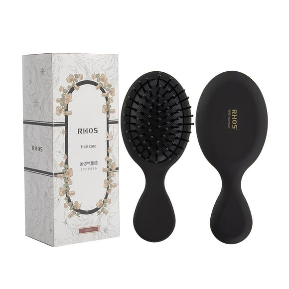 RHOS Mini cepillo de pelo para mujeres, hombres y niños, tamaño de viaje, cepillo de pelo para bolso, mochila, pequeño cepillo de paleta con cerdas suaves, mini cepillo desenredante para todo tipo de