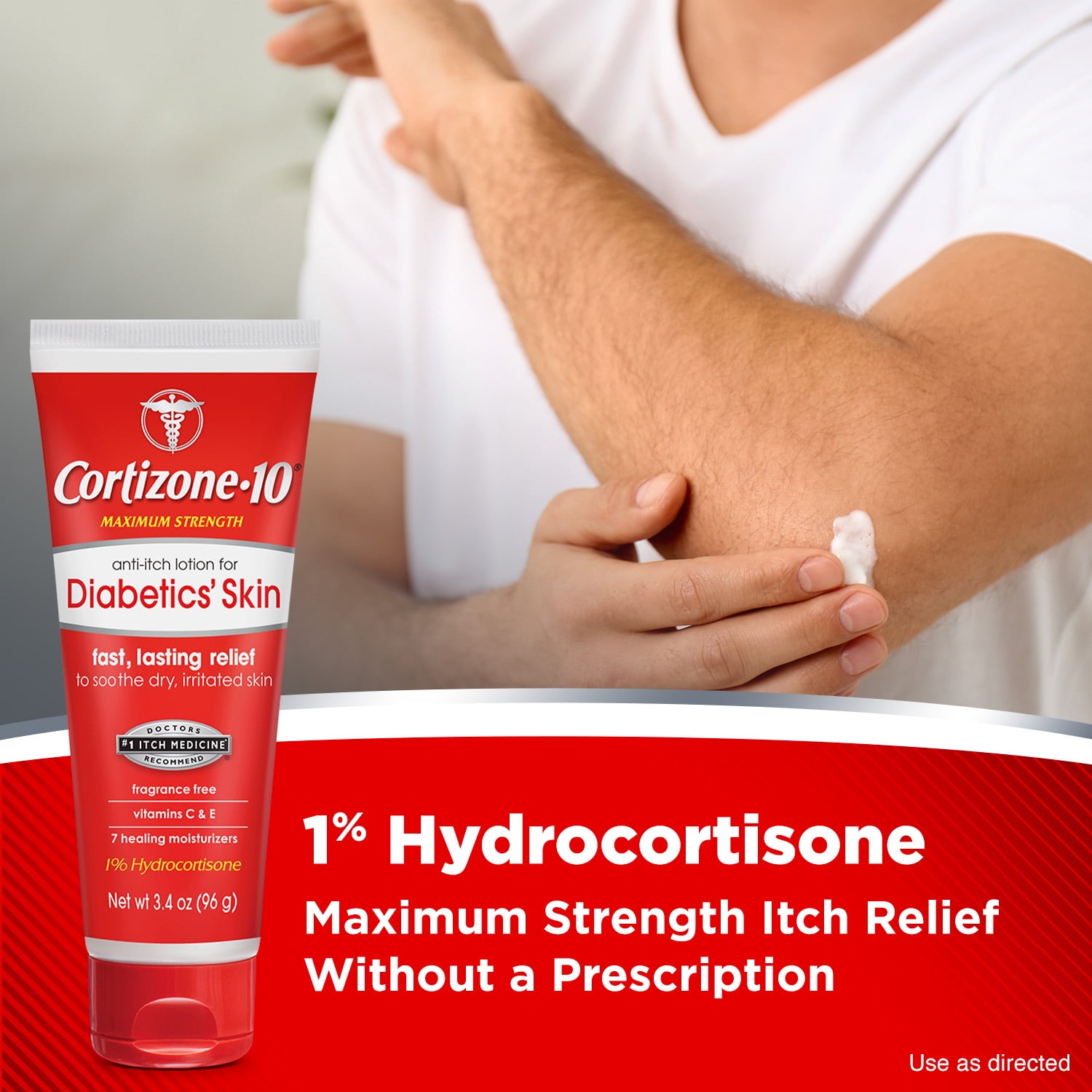Cortizone-10 Max Strength Anti-Itch Lotion for Diabetics' Skin with 1% Hydrocortisone, 3.4 oz.