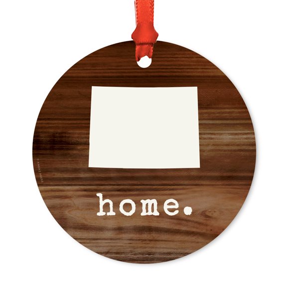 US State Round Metal Christmas Ornament, Rustic Wood Print, Colorado, Includes Ribbon and Gift Bag