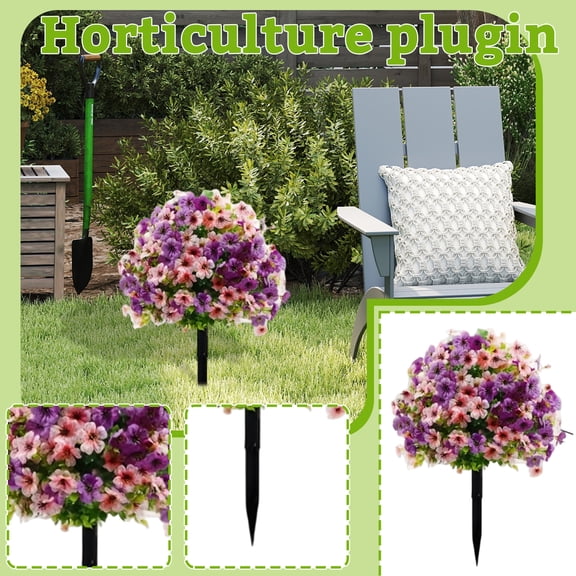 Artificial Flowers for Cemetery Purple Pink Mixed Floral Stakes, Outdoor Yard Decorations Grave Site Memorial Arrangements