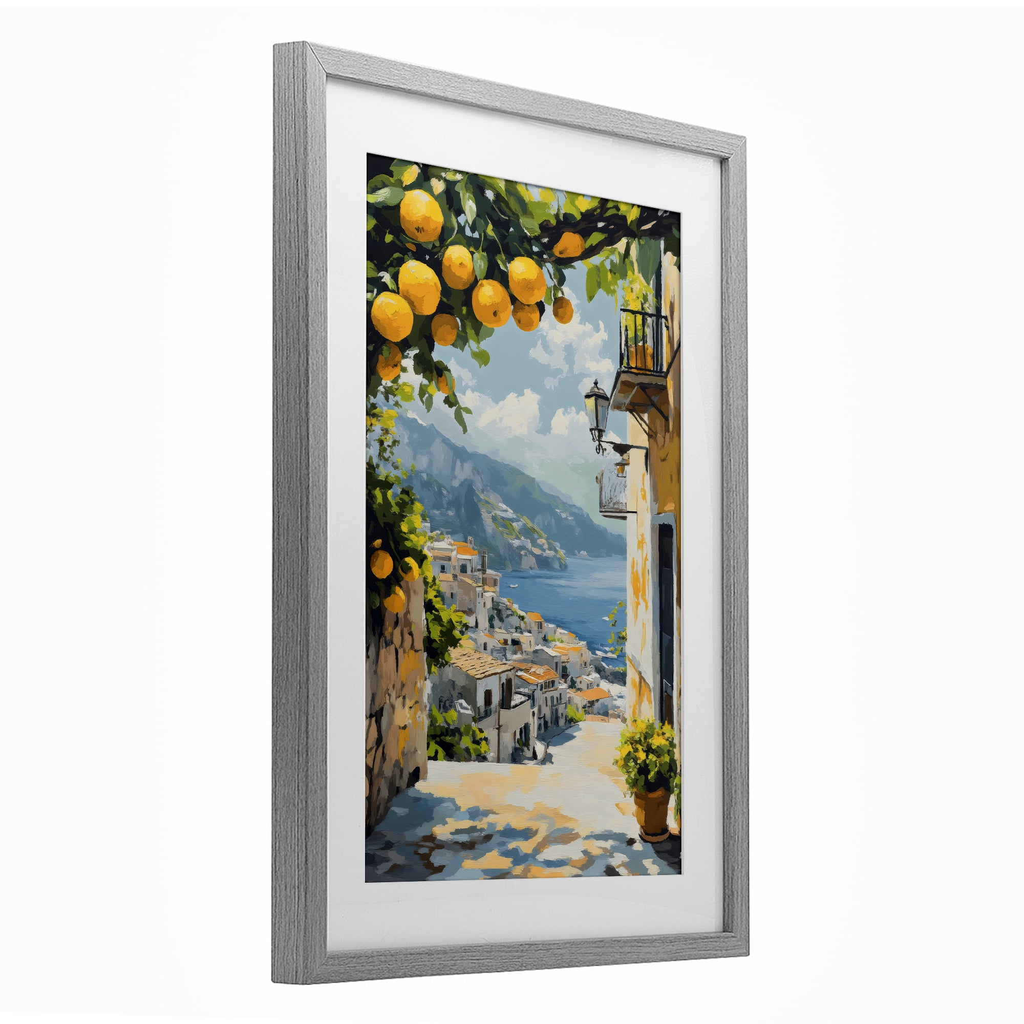 Stupell Industries Lemon Tree Overlooking Coast Gray Framed Print Under Glass, design by Creative Studio