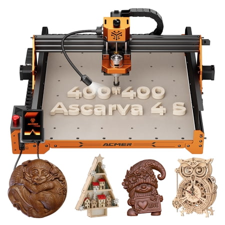 ACMER Ascarva 4S CNC Router Machine,70W Spindle, 3-Axis CNC Milling & Engraving Machine, 400 × 400 × 80mm Work Area, Aluminum & Steel Frame,for Wood Plastic Acrylic MDF