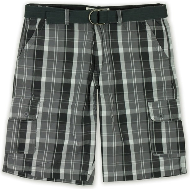Ecko Unltd. Pantalones cortos de carga informales a cuadros con cinturón frontal plano para hombre, gris, 38 Ecko Unltd. Carga