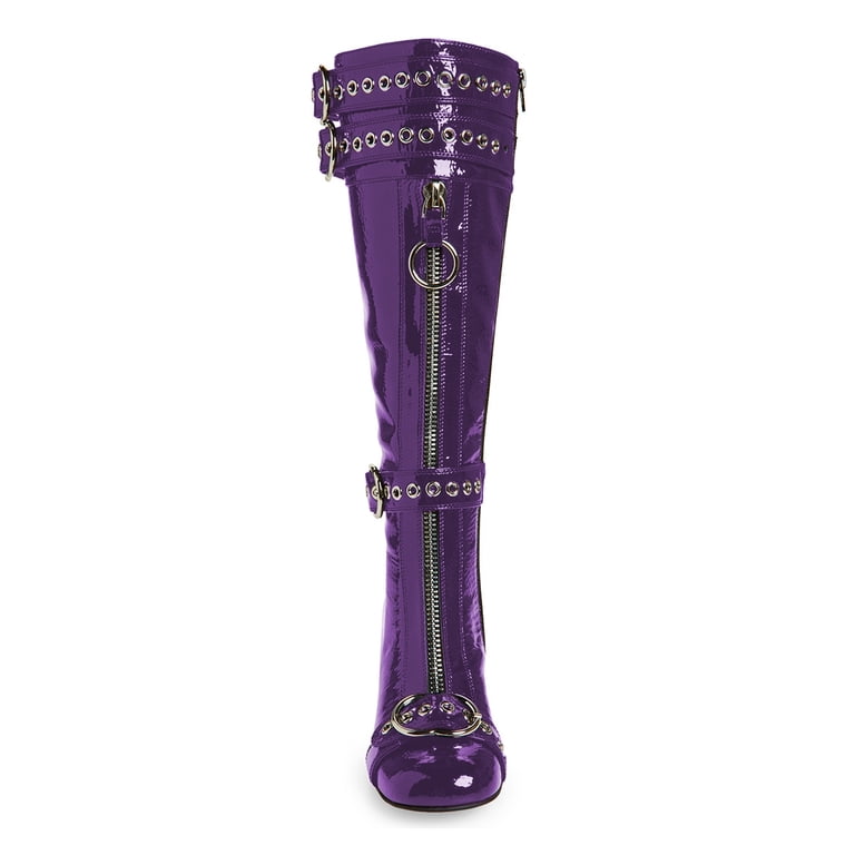 YDN Women's Round Toe Knee High Boots Strappy Buckle Chunky Mid Heel  Zippers Long Booties Daily Club Dress Shoes Size 10.5 Purple - Walmart.com