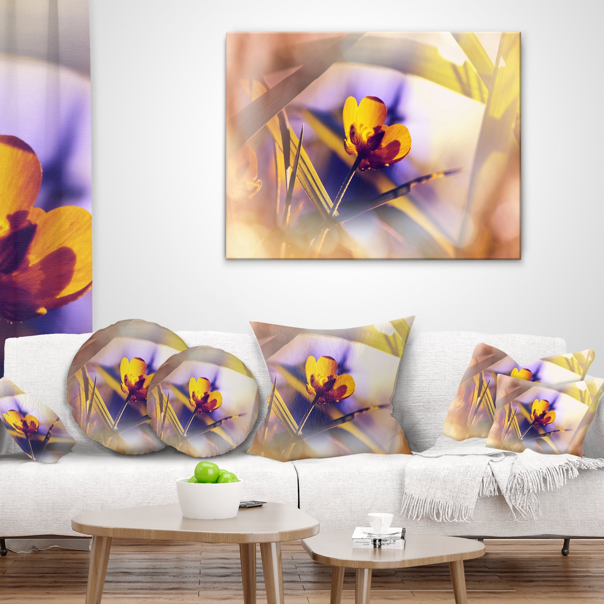 Designart Yellow Flower on Blue Background - Floral Throw Pillow - 18x18