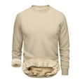 thumbnail image 2 of Solid Color Men's Winter Fleece-Lined Crewneck Sweatshirt | Oversized Warm Thick Solid Color For Casual & Daily Wear,Beige,L, 2 of 7