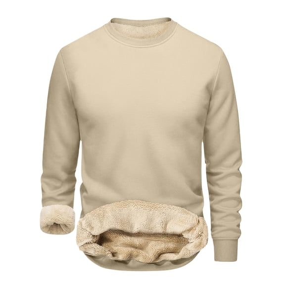 Mens Fleece Crewneck Sweatshirt Warm Sherpa Lined Thick Pullover Long Sleeve Thermal Shirts Tops