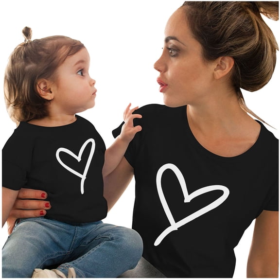 Odeerbi Mommy And Me Tops Matching Outfits Kids Boy Girls Clothes Love Print Short Sleeve T-shirts Tops Blouse