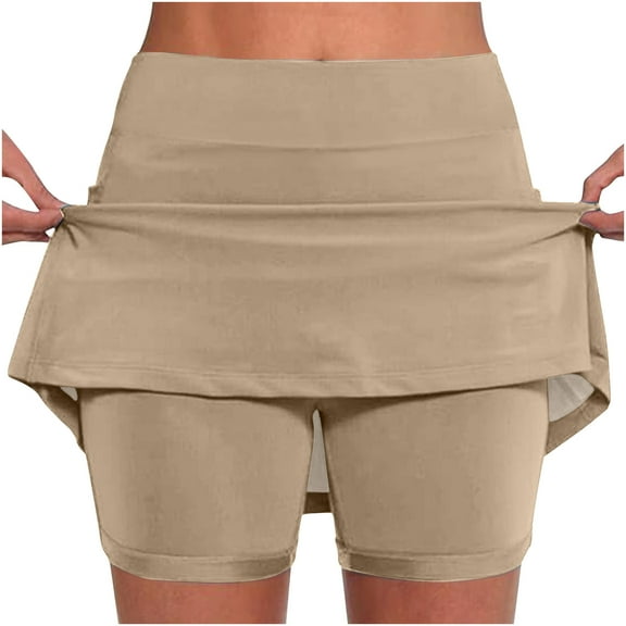 ylioge S-4X Plus Size Skorts for Women with Liner Mid Rise Shorts Womens Casual Solid Color Stretchy Slim Athletic Workout Running Yoga Short