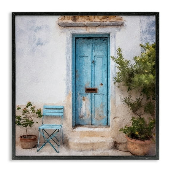 Stupell Industries Blue Town Doorway Town & City Painting Black Framed Art Print Wall Art, 12 x 12