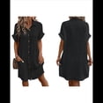 thumbnail image 3 of Vestido Túnica Holgado Informal de Verano para Mujer, de Algodón y , con Botones, Escote en V, Corta, Color Negro, Talla L, 3 of 7