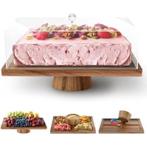 Acacia Wood Cake Stand with Lid, 3 in 1 Rectangular Cake Holder, Wooden Cake Plate with Strong lagnetic Base, Dessert Table Display Set for Wedding, Birthday, Party$$Home Decor, Kitchen, & Other