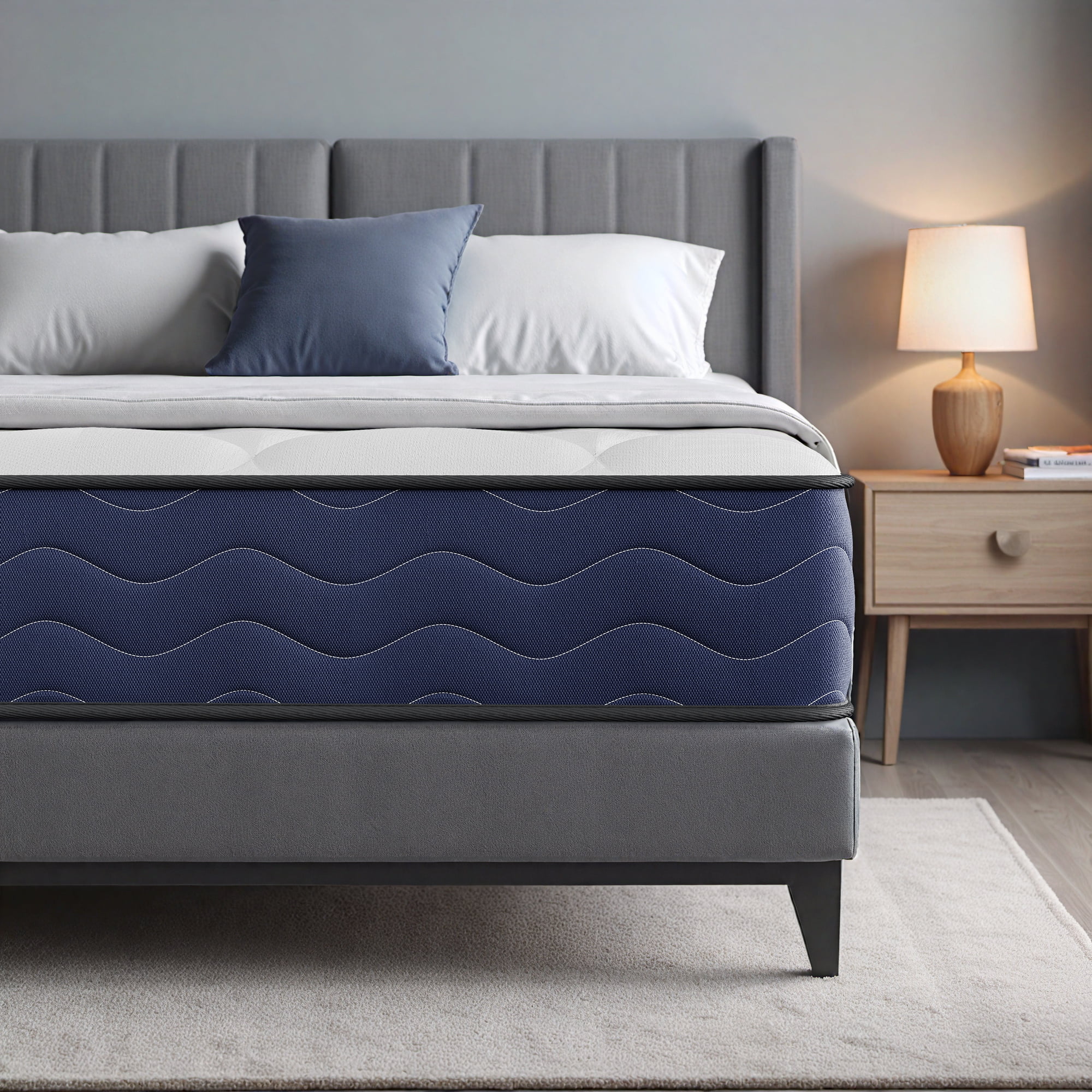 POSMOND King Mattress, 12 inch Cooling Memory Foam Mattress, Hybrid Firm Mattress in a Box, Pocket Spring, Pressure Relief, CertiPUR-US Certified