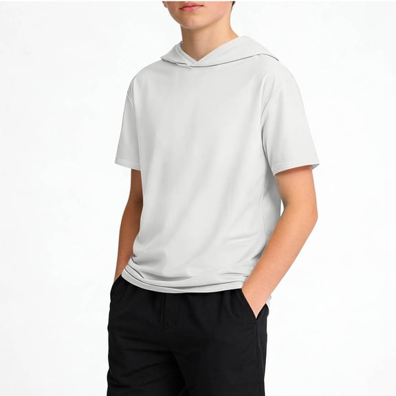 snilers Boys Short Sleeve Hoodie Summer Loose Fit Hooded Athletic T Shirt Casual Solid Lightweight Pullover Tops 5-15 Years