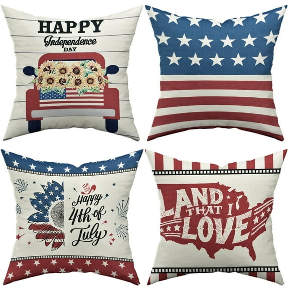 Fdyrgv 4 Pack 18x18 American Flag Patriotic Throw Pillow Covers - Independence Day & Memorial Day Decor (White Background)