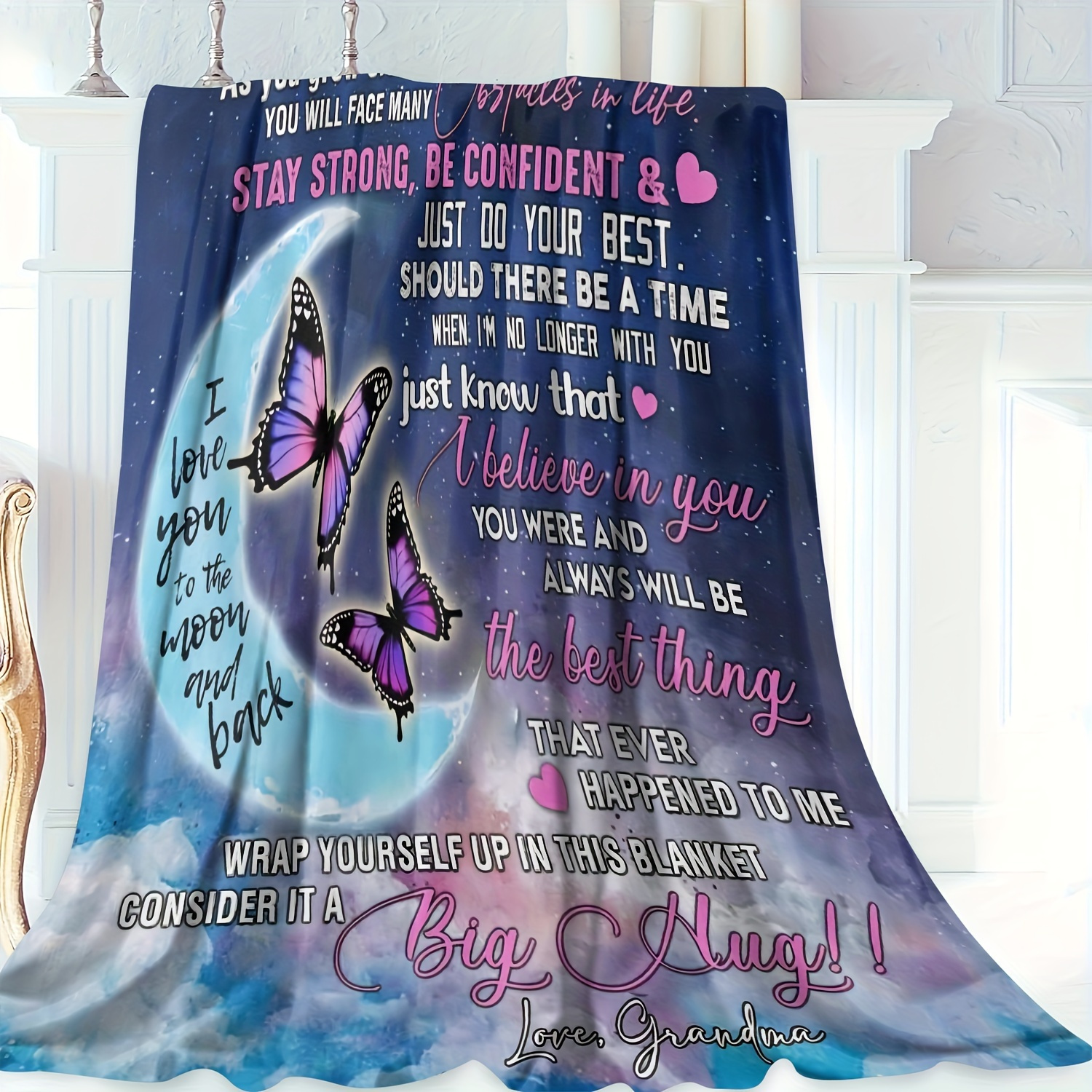 Cozy Flannel 'to My Granddaughter' Love Blanket Soft Warm All-Season Sofa Throw with Inspirational Message & Butterfly Design Perfect Birthday Gift from Grandma Flannel Blanket