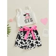 thumbnail image 4 of Yunliwuli Toddler Girl Summer Outfit Cow Letter Print Sleeveless Tank Tops and Shorts with Belt 2Pcs Clothes Set, 4 of 9