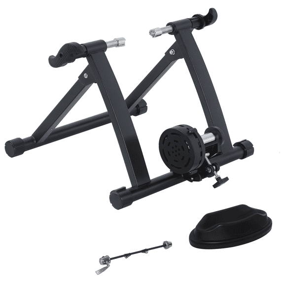 CoSoTower Foldable Indoor Bike Trainer, Stationary Bicycle Stand for Riding Exercise, 26-28" & 700C Wheels, Quick Release Skewer & Front Wheel Riser Block Included, Black