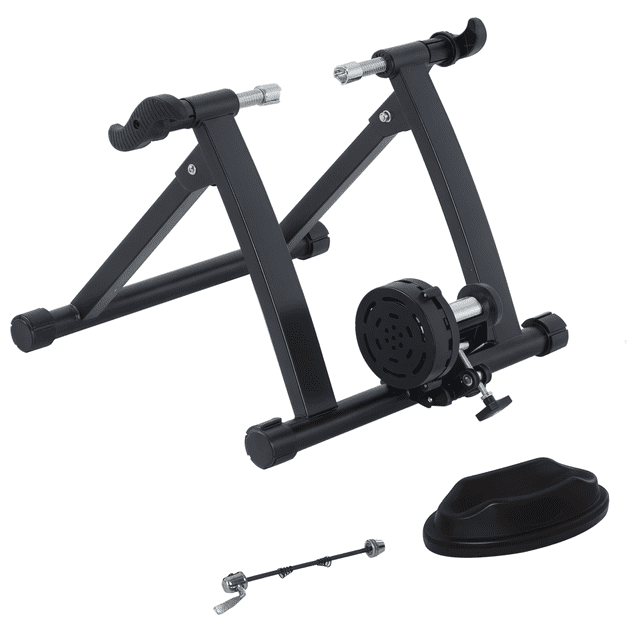 CoSoTower Foldable Indoor Bike Trainer, Stationary Bicycle Stand for Riding Exercise, 26-28" & 700C Wheels, Quick Release Skewer & Front Wheel Riser Block Included, Black