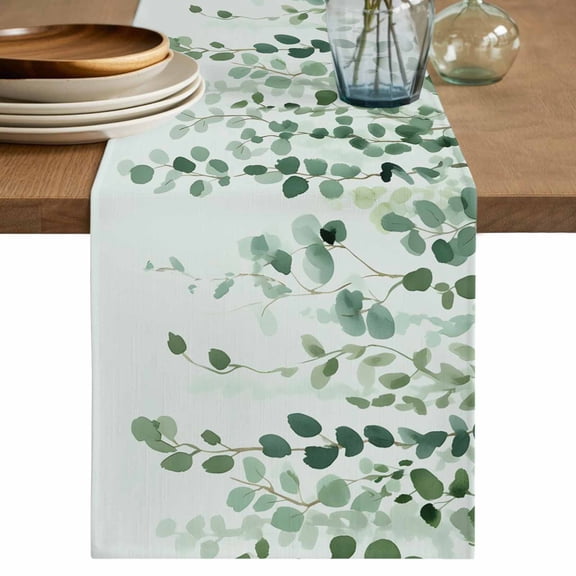 Table Runner 120 Inches Long for Kitchen Dining, Sage Green Eucalyptus Leaf Dresser Scarf Farmhouse, Dining Table Decorations for Wedding/Parties, Spring Leaves Botanical 13 x 120 In