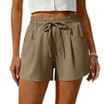thumbnail image 5 of Women's Solid Color Bermuda Shorts Summer High Waisted Casual Short Elastic Drawstring Pull On Short with Pocket Khaki, 5 of 5