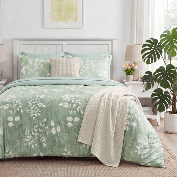 U by Bedsure Queen Comforter Set Sage Green, Bed in a Bag Queen Size Bedding, 7-Pieces Botanical Flowers Spring Comforter, Sheets, Pillowcases & Shams