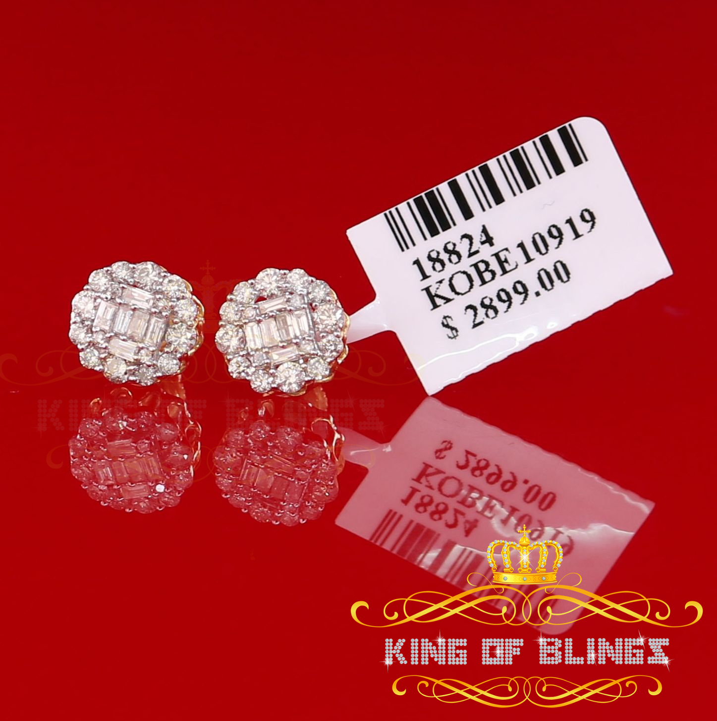 King of Bling's 10K Real Yellow Gold with 0.66CT Real Diamond Men's/Women's Stud Round Earrings