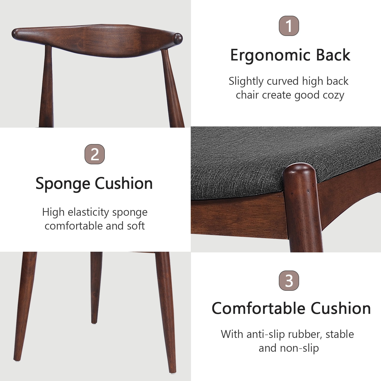 Kadyn Fabric Upholstered Dining Chairs, Mid-Century Modern Dinner Chairs for Dining Room Coffee House, Kitchen Chair Set of 2, Charcoal Kadyn Fabric Upholstered Dining Chairs, Mid-Century Modern Dinner Chairs for Dining Room Coffee House, Kitchen Chair Set of 2, Charcoal