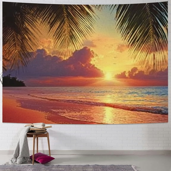 BCIIG Sunset Palm Trees Beach Tapestry Wall Hanging Home Decor 40x30inch