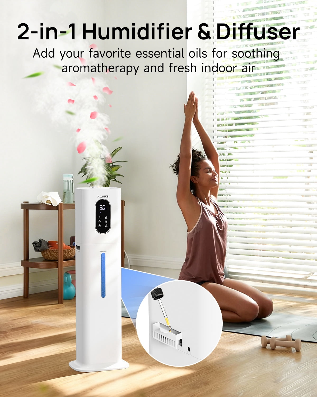 Warm Mist Humidifier, 2.1 Gallon/8 Liter Cool & Warm Mist Humidifier for Room Home, 500 Sq Ft Large Room Humidifier, White