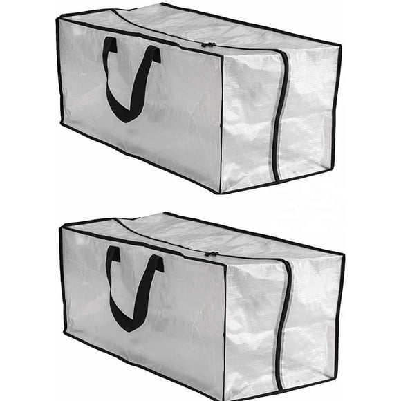 (2) Heavy Duty WOVEN FABRIC Storage Bag, Translucent Moving Bag Totes with Zippers for Clothing Blanket Storage, Dorm College Supplies Box, Cloth Bin, IKEA Frakta & Ziplock Bag Organizer, XL