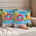 thumbnail image 2 of Blue Summer Pool Outdoor Waterproof Pillow Covers, Watermelon Swimming Ring Slippers Decorative Square Throw Pillowcase Sofa Cushion Sham for Patio/Couch/Chair, 16"x16" 2 Pack, 2 of 8