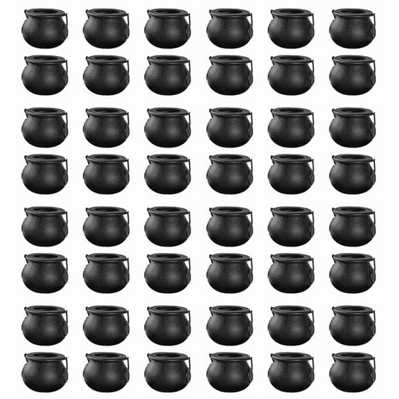 48Pcs Mini Black Cauldron with Handle Halloween Mini Witch Cauldron Halloween Pot Candy Holder for Halloween,48 x Mini pot decoration,Black