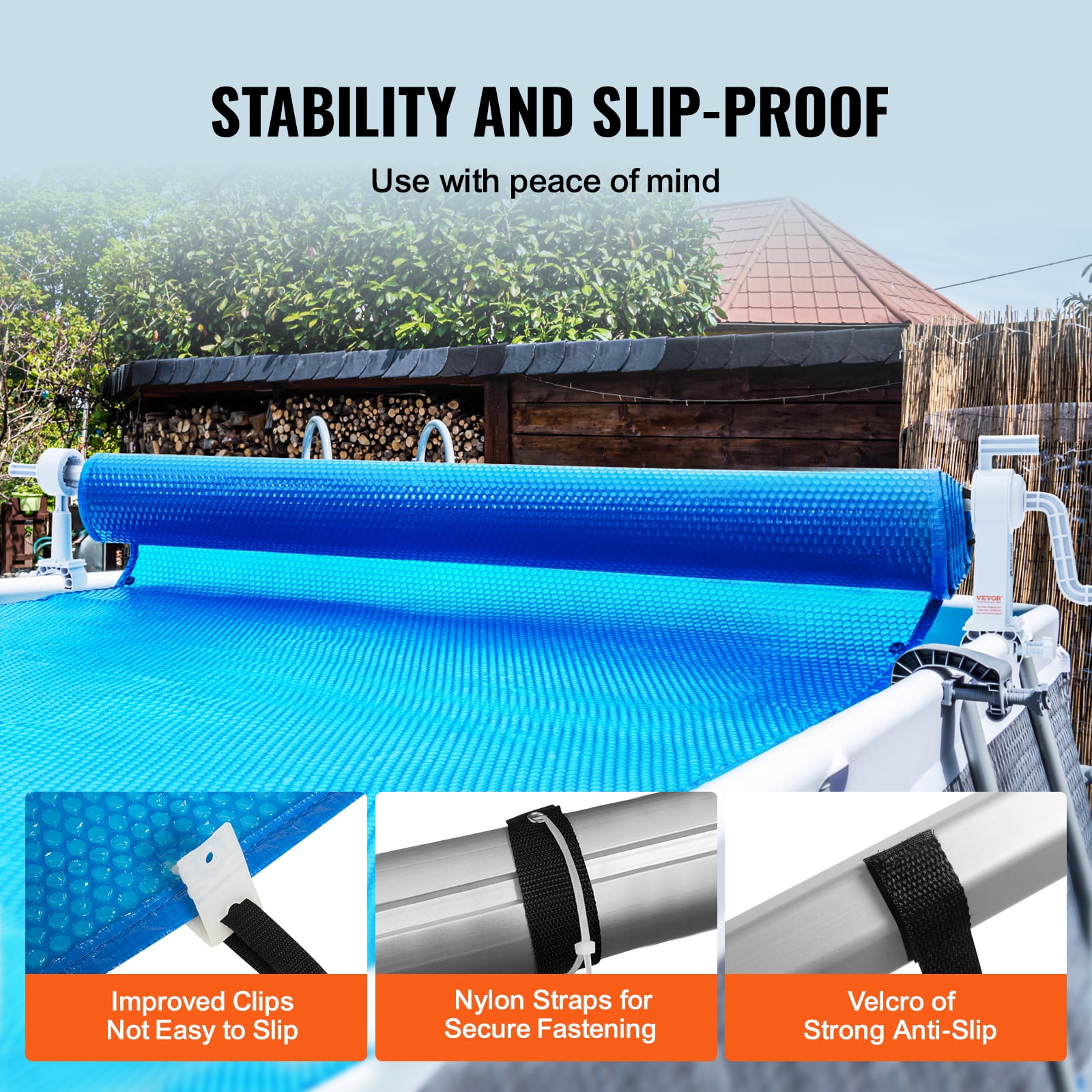 SKYSHALO 20ft Rectangular Pool Cover Reel, Blue