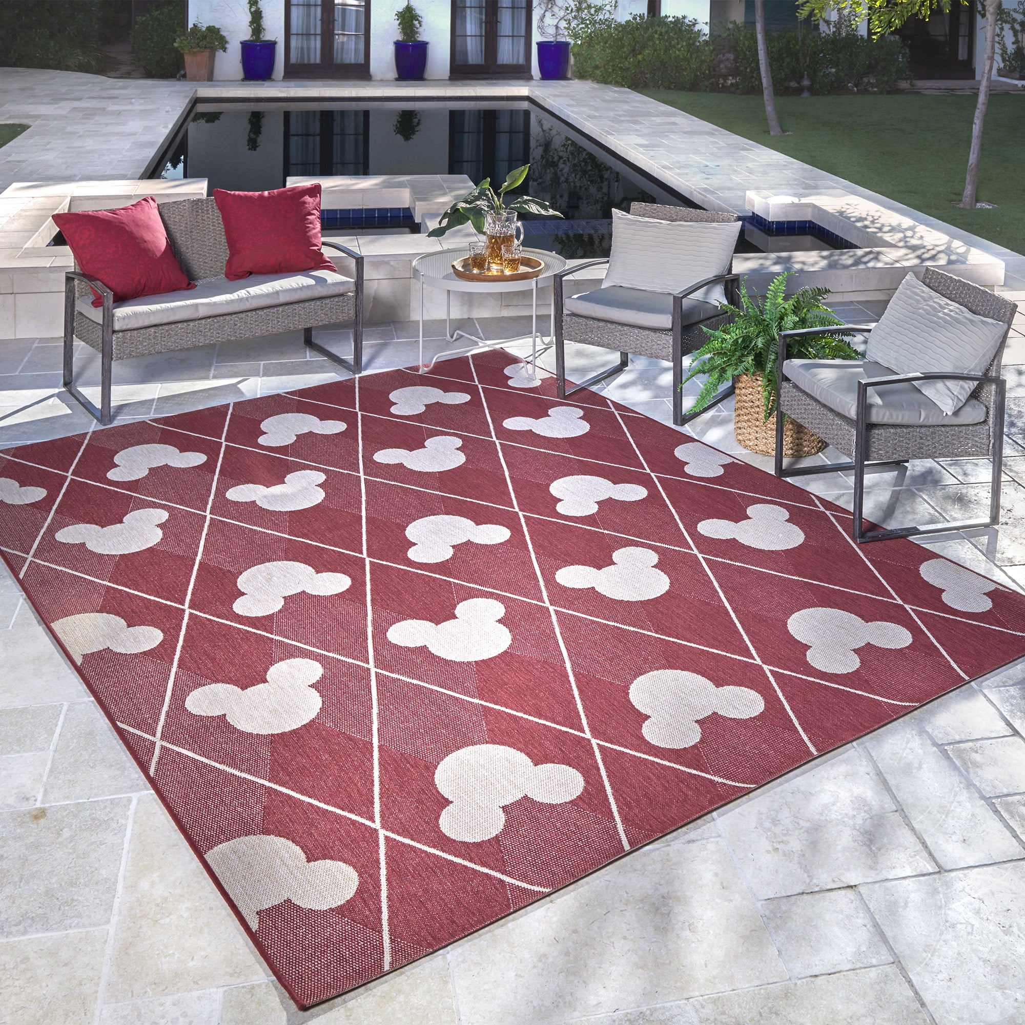 Mickey Mouse Outdoor Rug Argyle Red Grain