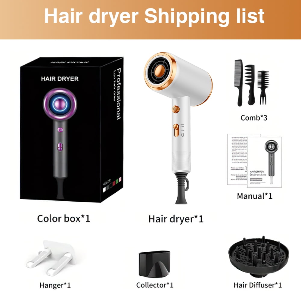 Professional Ionic Hair Dryer, Powerful 1600W Fast Drying Low Noise Blow Dryer with Concentrator Nozzle Diffuser Attachments for Home Salon Travel,ALCI Safety Plug
